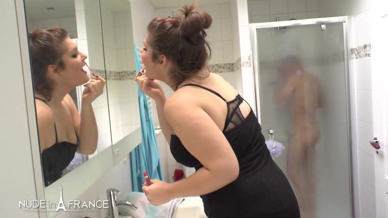 Nude in France: Naughty young chubby brunette in lingerie gets hard double penetrated...
