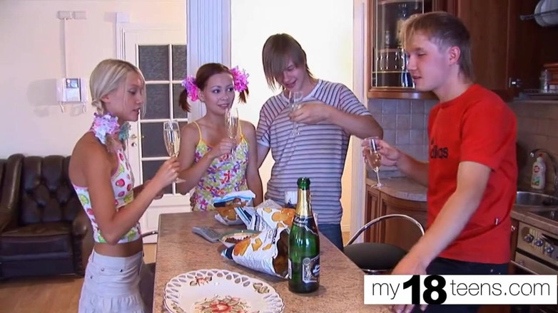 My 18 Teens: My18teens - group sex two couples - cum in mouth
