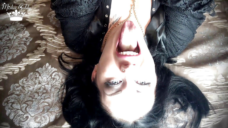 Goddess Misha Goldy: Sexy giantess dangles you above her hungry mouths before consuming...