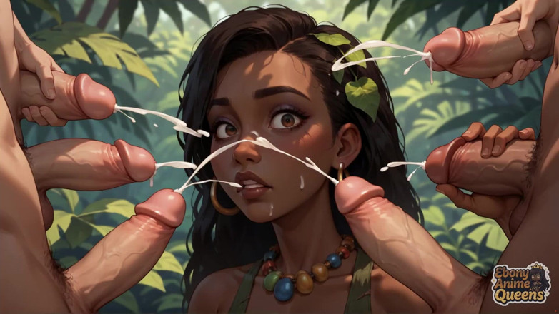Ebony Anime Queens: Sizzling Dark-hued Goddess Adorns Jungle - Frolicsome XXX!