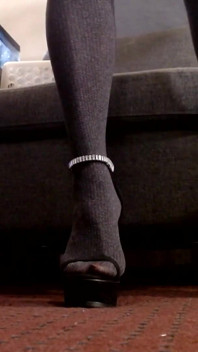 Black Ankle Strap High Heels and Pantyhose Walk