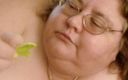 BBW nurse Vicki adventures with friends: Nude ssbbw eats mini burger for you teasing giantess