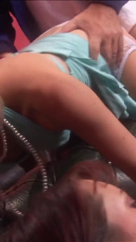 Two dudes bang a blonde and an latina sluts in a cafe