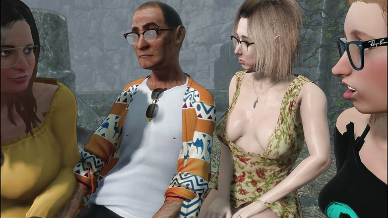 Denis animation: Alter mann, milf, junge streberin und ein hahn!