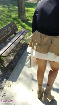 Outdoor Mini Skirt No Pantie with Anal Plug