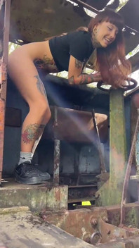 Hot Babe Pees on Abandoned Train!