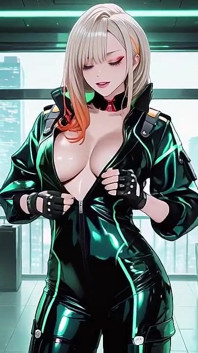 Neon Rain Night! Blonde Agent in Wet Leather Crouching Low, Holographic Glow & Cold Glances.