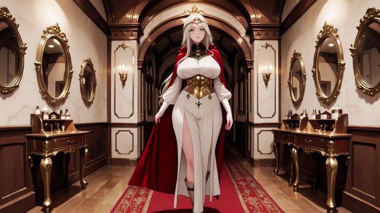 Tay Swift X: Ijve lezing in een gothic bibliotheek, witte gewaad en rode...