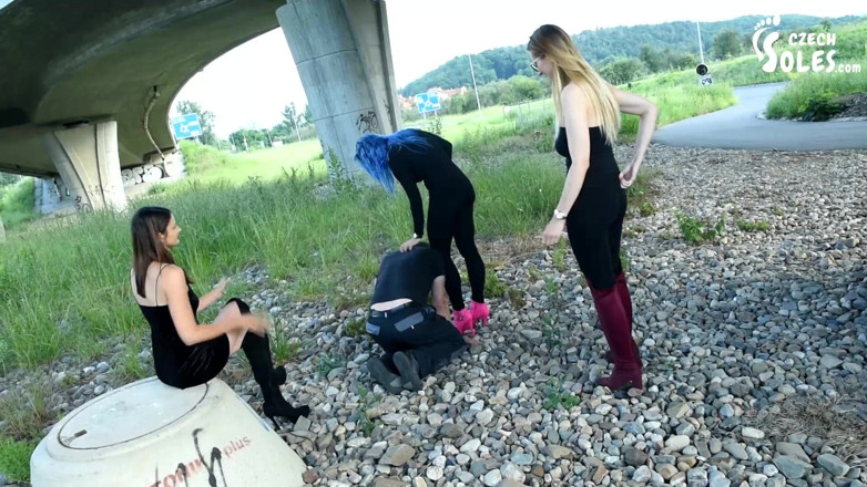 Czech Soles - foot fetish content: Walking a foot slave out with her 2 friends