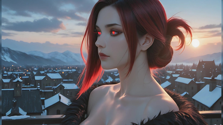 LustRender: Romanian Demoness Immortal Enchantress on Thunderstorm Rooftop
