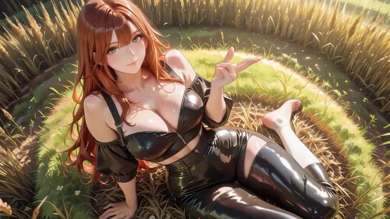 Tay Swift X: Super Risky Field Hookup! Redhead in Shiny Black Catsuit Wet...