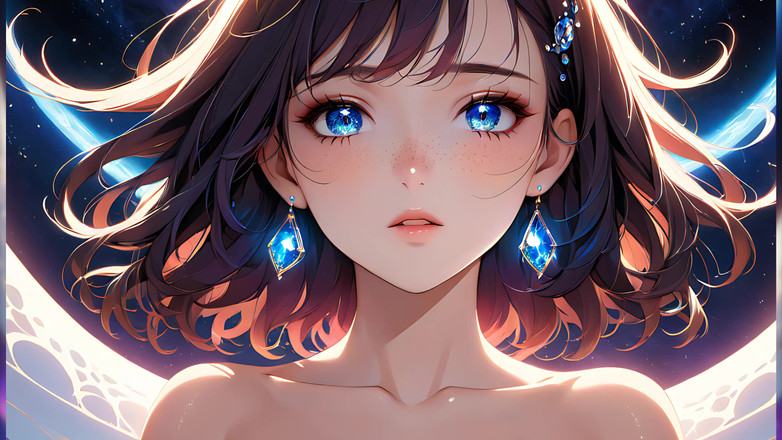 LustRender: ヴォイドゲイザー:きらめく宇宙のそばかすを持つ美しい若い女性