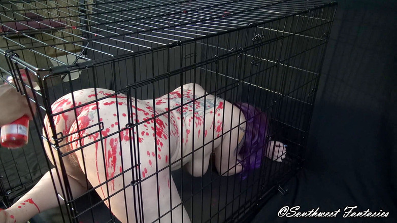 BDSM Kinky Play: Gabbia candela cera e hitachi