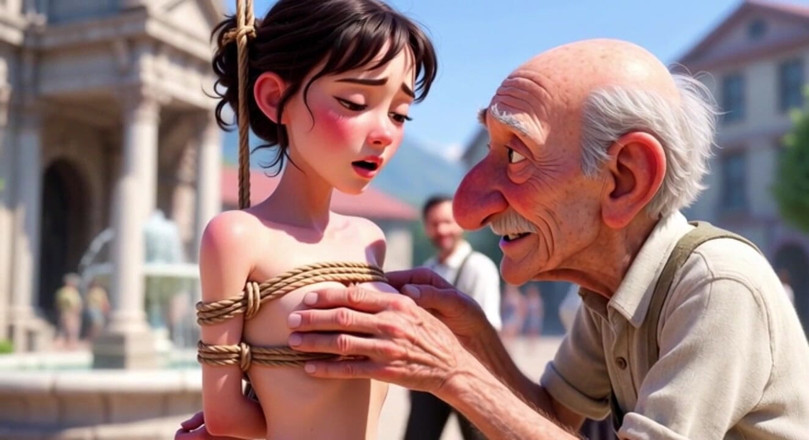 YOUR BEST FANTASY: Tied Woman in Public Square - Old Man Caresses Her Body