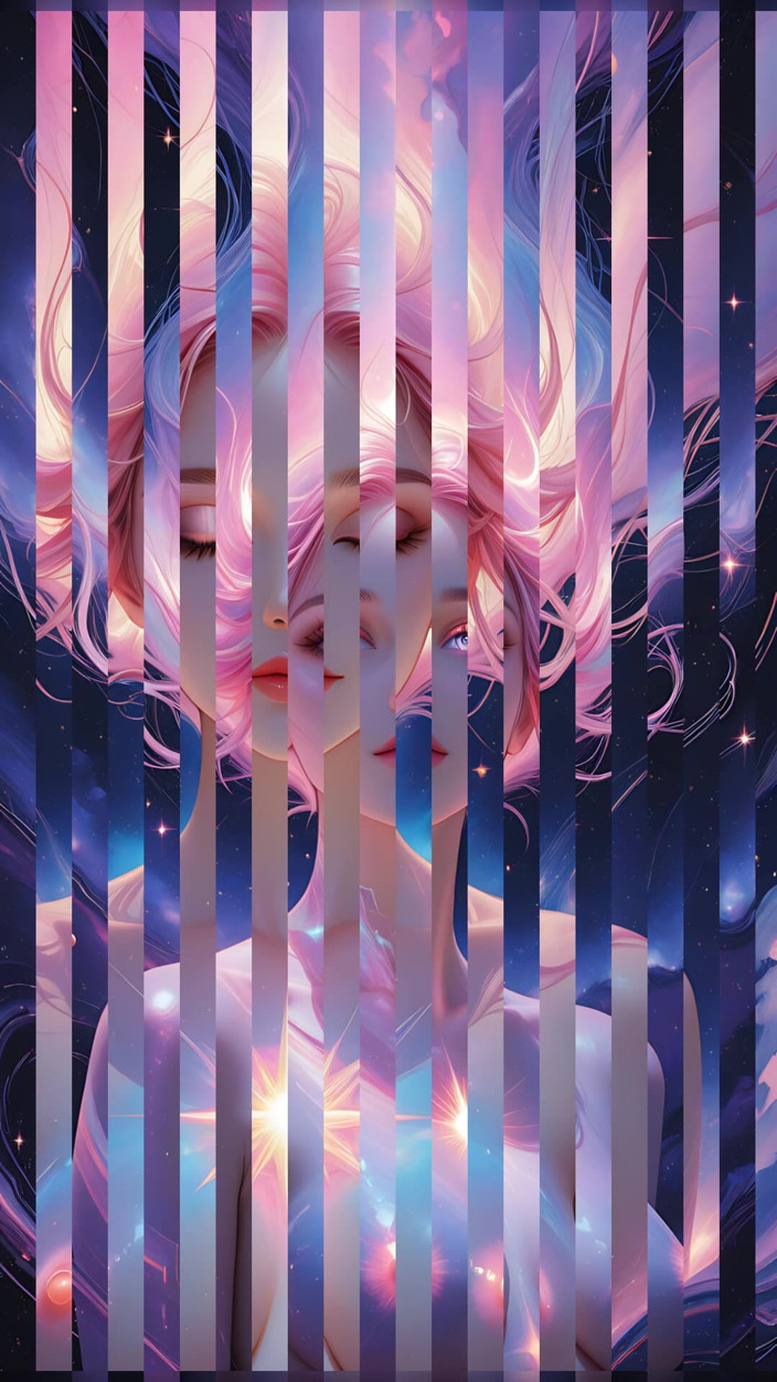 VelvetInk Studio: Donna nuda di un sogno cosmico che fluttua in una...