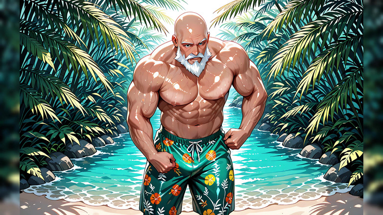 Erotic Man: Handsome Bald Old Man Shirtless