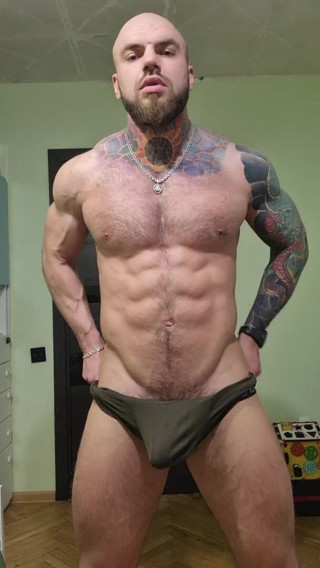 Valdemar Santana: Bald Tattooed Jock Flex Muscles and Jerking