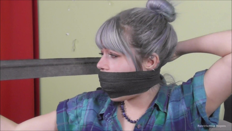 Restricting Ropes: Putting nylon stockings in her mouth