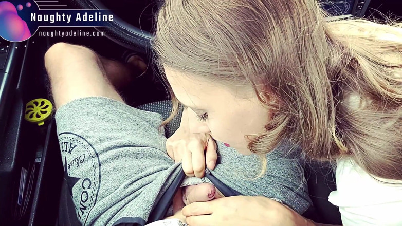 Naughty Adeline: Sloppy blowjob in car with cum in mouth