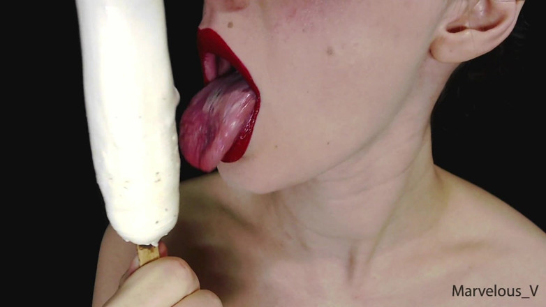 Marvelous V: Hot sexy red lips licking and sucking lollypop and other...