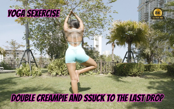 Fit lovers VR: Yoga sexercise doppio creampie e ciuccia fino all'ultima goccia