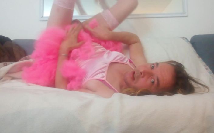 Leatransteen: Leatransteen in a Pink Satin Skirt Cum in Own Mouth