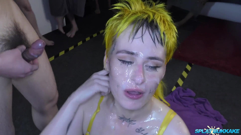 100% Amateur Gangbang and Bukkake from the UK!: Lusty punk slut Lana Banana takes some excellent facials
