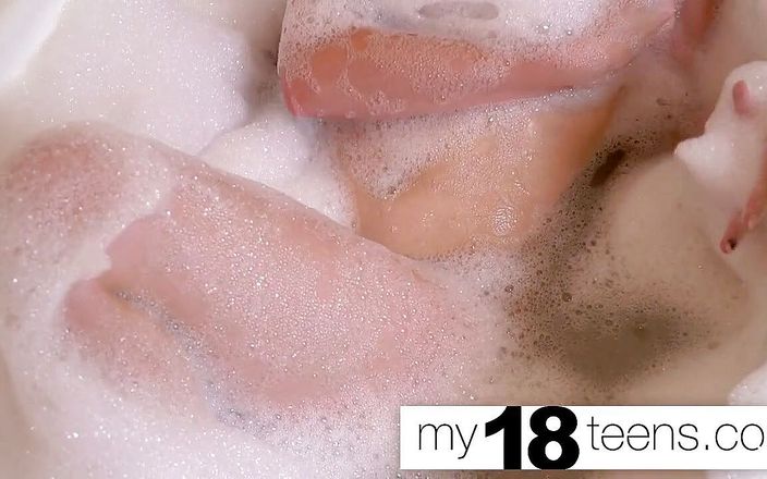 My 18 Teens: MY18TEENS - Redhead play pussy and caresses breast in foam - Foot...