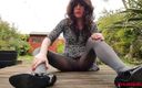 EmmaLeeTV - Nylon Fetish Tranny: Naughty Tranny Emma Lee outside in grey opaque tights close...