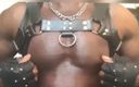 Black smoking muscle stepdad: Leather Harness Verbal Black Muscle Tit Play