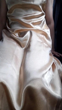Gold Satin Dress Masturbation and Cum Inside Dress