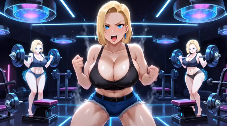 Stories&Anime: Android 18 Hentai Gym dokucza - duże cycki odbijają ogromny tyłek Brudna...