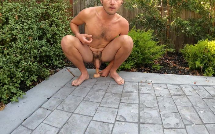 Russie good boy: Boy Plays with Big Dildo in the Back Yard