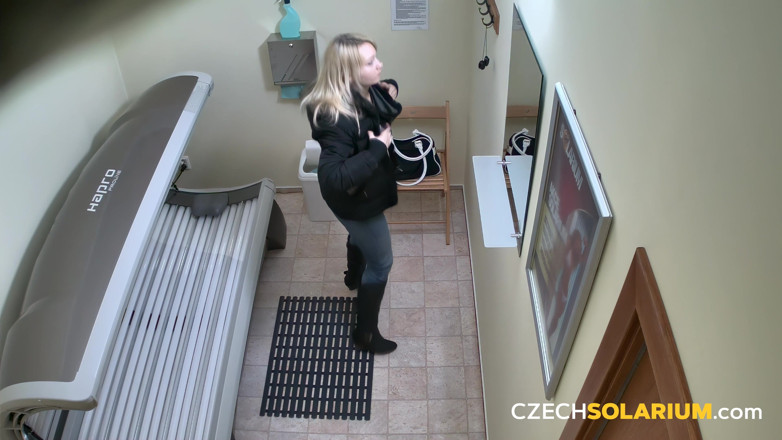 Czech Solarium: Czech Solarium 12: Blonde Babe Strips for Her Tan and Puts...