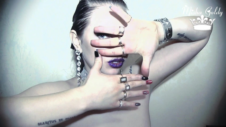 Goddess Misha Goldy: Purple glittery kissing &amp; lip smelling