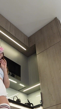 Hot MILF Wife Shows Her Satin Panties and Takes Them off to Flash Her Shaved Pussy and Naked Ass Under Her Short Miniskirt