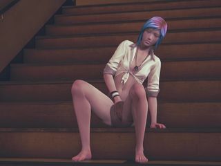 Waifu club 3D: Chloe Price masturbates on the stairs in the college