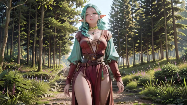 Seraphina Vale: Forest Fantasy! Green-haired Mage &amp; Blue Elf in a Private Walk