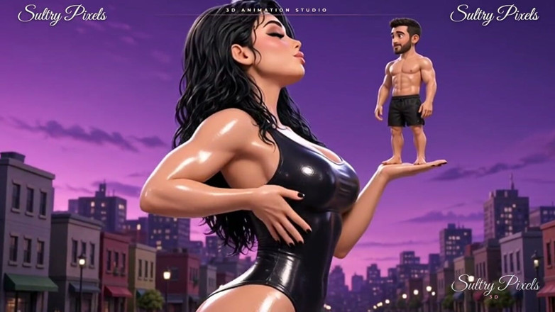 Sultry Pixels 3D: Uriașă unsă cu ulei în Turnurile cu tocuri înalte Peste un bărbat...