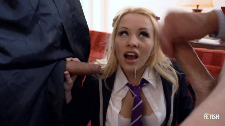 Family Role Playing: Blonde student gets rough double penetration at graduation