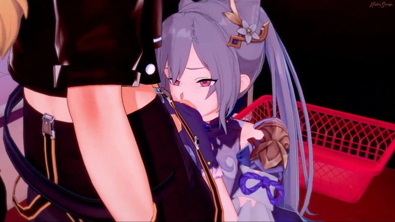 Hentai Smash: Keqing dipancut muka sebelum dikongkek Aether - Genshin Impact Hentai.