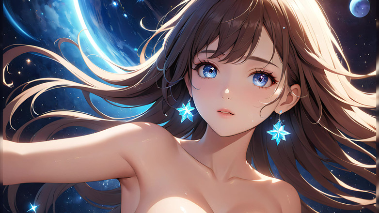 LustRender: Serenitate cosmică: o tânără frumoasă cu praf de stele pe...