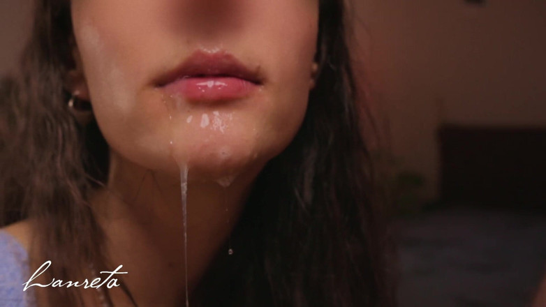 Lanreta: Closeup Sloppy Blowjob - Mouthfucking with Cum in Closed Mouth
