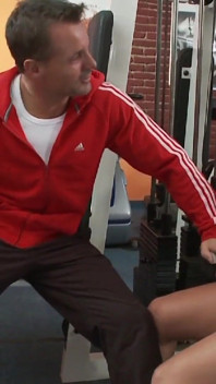 Slutty brunette teen ass pounded and pussy licked in the weight room