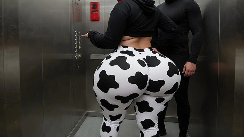 Animate golden: Un demi-frère à gros cul en legging imprimé vache me taquine