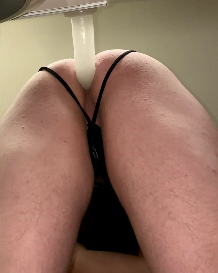 Sweethole: Dildo ride in black g strings