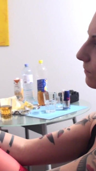 Tattoo Lady Red Nylons Feet Licking