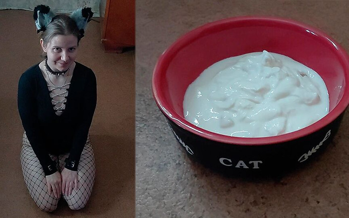 Lovessie: Sexy Kitty Eats From a Bowl and Licks Her Master's...