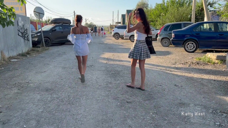 Katty West: Two Girls Walk in Without Panties and Show Pussies