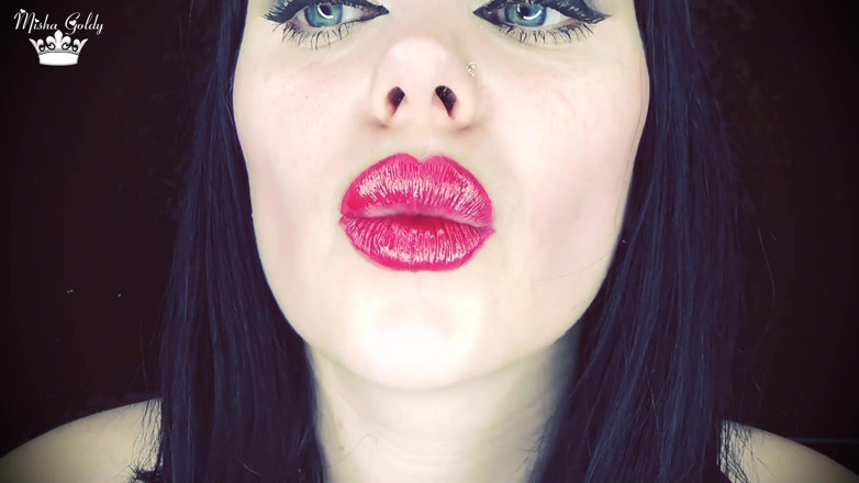 Goddess Misha Goldy: My red kisses make you cum on my face in...